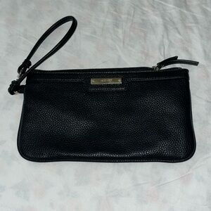 Vintage Nine West Black Leather Wristlet Clutch Old Money Classic Neutral Retro